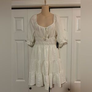 Liberty Love Cream Midi Dress with Tie-Front